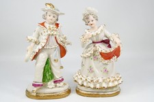 Miniature Bisque Porcelain Lady Figurine with Applied Lace Skirt