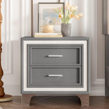 Silver Metallic Glam 3-Drawer Nightstand with Bun Feet — listing 2