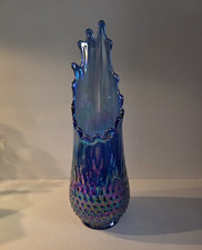 Iridescent Art Glass Vase with Pulled Feather Decoration, Cranberry/Ruby Ground — listing 2