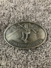 Vintage 1984 Bergamont Brass Works Billiards Pool Player Belt Buckle #4-149, Pewter with Enamel, 3 3/4" x 2 3/4" — listing 5