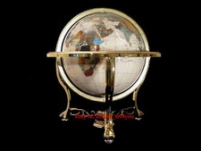 Gemstone Inlaid Semi-Precious Stone World Globe on Brass Stand with Compass — listing 5