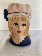 Vintage Inarco E-774 Lady Head Vase with Mint Hat, Pearl Earrings & Hand to Cheek — listing 2