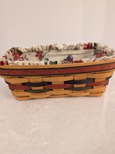 1998 Longaberger Handwoven Basket with Botanical Fields Fabric Liner and Plastic Protector — listing 3