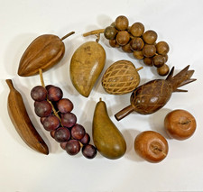 Vintage Hand-Carved Wooden Fruit Set on Turned Wood Pedestal Compote Stand — listing 3