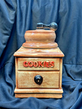 Vintage Ceramic Coffee Grinder-Shaped Cookie Jar with Faux Woodgrain Glaze — listing 4