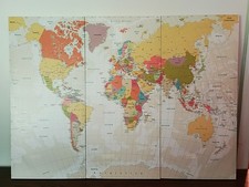 Framed Decorative World Map Print with Vintage Aviation Theme