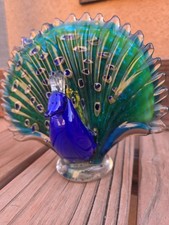 Art Glass Peacock Figurine / Sculpture with Fanned Tail Feathers — listing 6