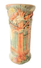 Pair of Weller Woodcraft 7" Twin-Handled Bud Vases with Applied Plum & Foliage, listing 4