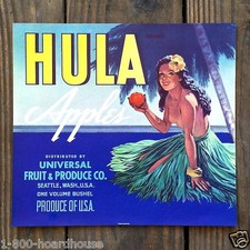 Vintage 'Hula' Brand Apple Crate Label, Universal Fruit & Produce Co., Seattle - Framed — listing 6