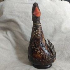 Set of 3 Vintage Mid-Century Tooled Leather Wrapped Decorative Decanter Bottles — listing 5