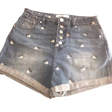 Disney Mickey Mouse High-Rise Button Fly Cuffed Denim Shorts