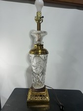 Vintage Hollywood Regency Cut Crystal & Brass Table Lamp with Prisms and Marble Base — listing 3