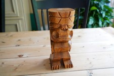 Hand-Carved Wood Tiki God Sculpture, 10" Tall, Dark Wood Finish (Marked 3787) — listing 2