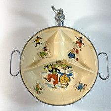 Antique Ceramic Baby Feeding Dish with Dutch Boy & Girl Windmill Decal in Metal Warming Bowl Holder Yes - there's a printed backstamp — listing 6