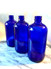 Vintage Cobalt Blue Glass Boston Round Apothecary/Medicine Bottle