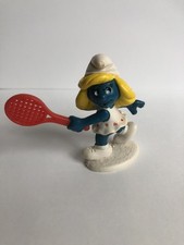 Vintage 1982 Schleich Tennis Smurfette PVC Figurine on Wallace Berrie Card