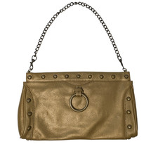 Hobo International Metallic Gold Leather Pleated Fold-Over Clutch Bag — listing 3