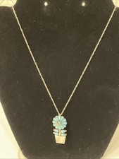 Zuni Sterling Silver Turquoise Teardrop Pendant Necklace — listing 3