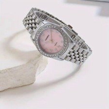 Ladies' Brown Leather Rhinestone-Bezel Quartz Watch — listing 6