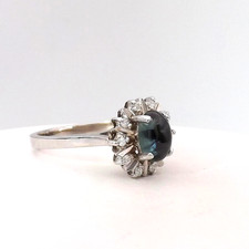 Vintage 20K Gold Three-Stone Cabochon Sapphire and Diamond Ring — listing 2