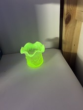 Vintage Green Uranium Glass 8-inch Salad/Dessert Plate with Embossed Fruit Border (Della Robbia Style) — listing 6