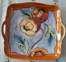 Vintage Hand-Painted Lusterware Poppy Bowl with Ruffled Star-Shaped Rim — listing 2
