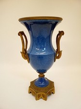 Decorative Porcelain Flared Vase with Ormolu/Brass Rim, Hand-Painted Floral & Bow Motif