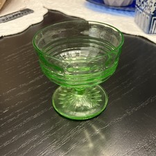 Vintage Uranium Vaseline Glass Footed Sherbet / Champagne Coupe, Green, 3.5" Tall — listing 3
