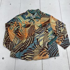 Gaudy Couture Multicolor Abstract Print Sequined Button-Up Shirt, Size L