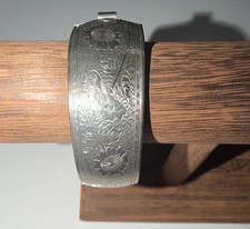 Vintage Engraved Metal Wide Cuff Bracelet with Geometric Panel Motifs — listing 2