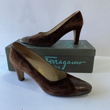 Salvatore Ferragamo Boutique Black Lizard-Embossed Leather Vara-Buckle Pumps, Size 10 B, listing 6