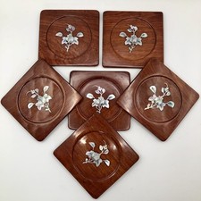 Red Lacquerware Mandala Coaster Set of 6 with Holder — listing 6