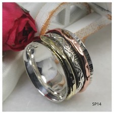 sterling spinner Two-Tone Sterling Silver & Gold Spinner Band Ring with Filigree Center — listing 3