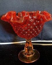 Amberina Ruffled Pedestal Compote / Footed Candy Dish with Ribbed Optic Pattern — listing 5