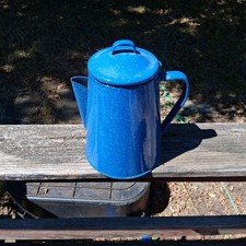 Vintage Black Speckled Graniteware Enamel Coffee Pot / Percolator