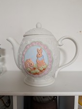 Figural Easter Bunny Ceramic Tea Set (Teapot, Creamer, Sugar)