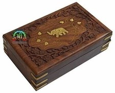 Vintage Carved Elephant Lidded Trinket Box with Repoussé Floral Metal Body — listing 3