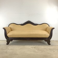 1920s Duncan Phyfe Style Sofa with Carved Mahogany Scroll Arms and Striped Upholstery — listing 4