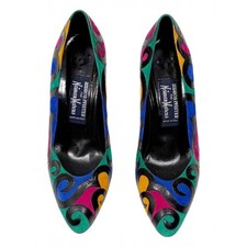 Vintage Neiman Marcus Gray Kid Leather Kitten Heel Pumps, Size 9.5 B