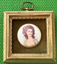Antique Hand-Painted Porcelain Portrait Miniature of Two Women in Landscape, Oval Ebonized Frame — listing 4