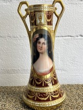 Antique Austrian Hand-Painted Porcelain Portrait Tankard/Pitcher with Victorian Lady Motif