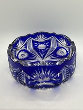 Cobalt Blue Cut-to-Clear Crystal Footed Bowl on Square Glass Base