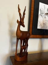 African Carved Wood Antelope Figure Pair on Base, Polychrome