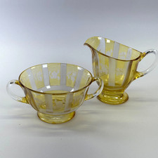 Yellow Depression Glass Square Luncheon Plate with Floral/Scroll Rim Pattern, listing 4