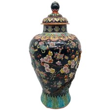 Pair of Chinese Famille Noire Porcelain Baluster Vases with Figural Panels — listing 5