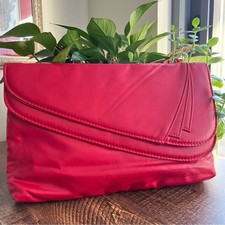 Vintage Ruched Leather Clutch Bag with Gold Tone Closure — listing 6