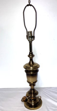 Vintage Brass Cylinder Table Lamp with Beaded Silk Bell Shade — listing 5