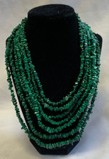 Multi-Strand Green Bead Choker Necklace with Sterling Silver Malachite Clasp, 16 inches — listing 4
