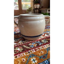 Robinson Ransbottom Roseville Ohio Stoneware Bean Pot (No Lid), Blue Stripe Cream Glaze
