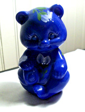 Fenton Blue Iridescent Hand-Painted Glass Bear Figurine with Tulips & Bee — listing 6